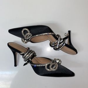 Black Jeweled Ankle Tie Heels